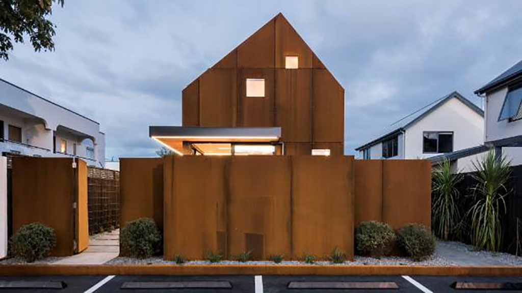 New Zealand,Christchurch,Resene,ADNZ,2017,Coll Architecture,cottages,residences,houses,homes,architecture,building design,design,building,construction,sustainable,energy efficient,durable,awards,compact,Corten Steel,cross-laminated timber,plywood,fibreglass window and door frames,natural ventilation